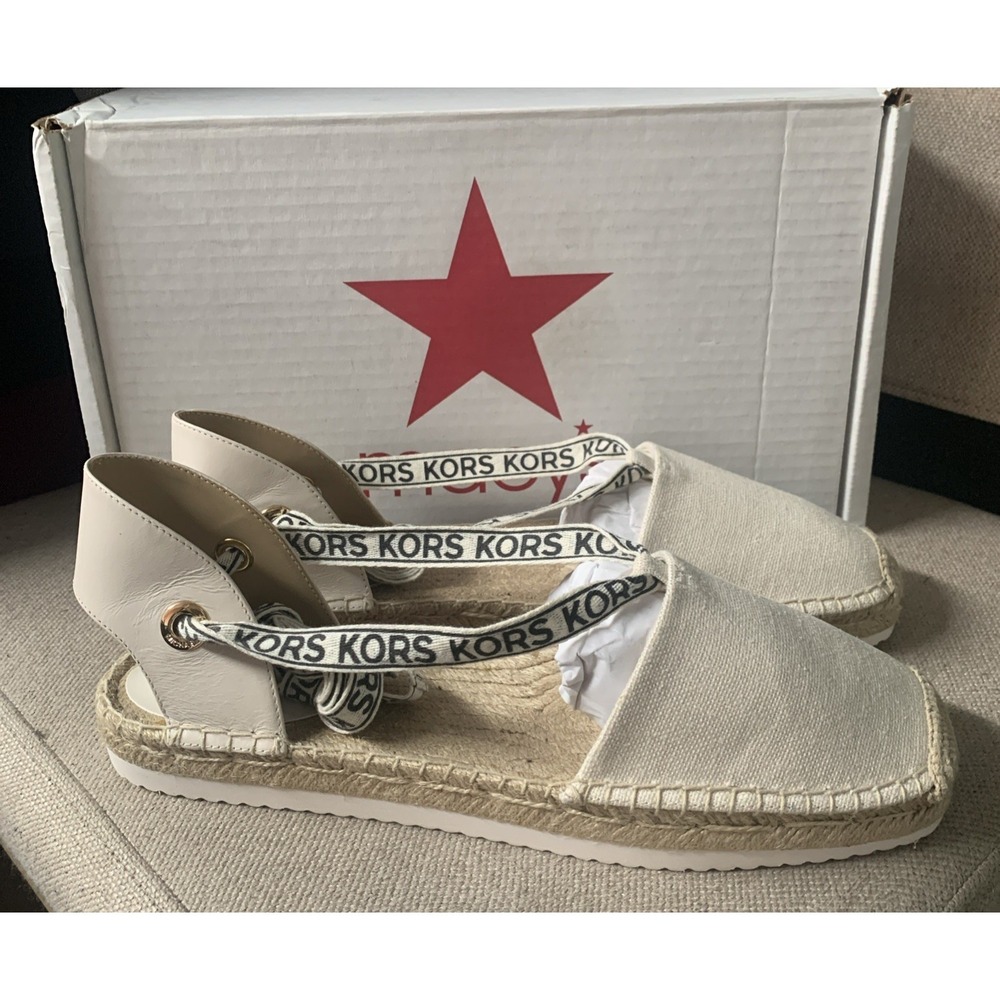 MICHAEL Michael Kors Womens Yara Beige Espadrilles 11M Ankle Straps Shoe Logo - Picture 5 of 7